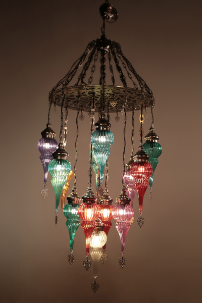 De Luxe Nickel Color Chandelier with 13 Special Pyrex Glasses